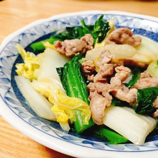豚肉と白菜と小松菜のシャンタン炒め